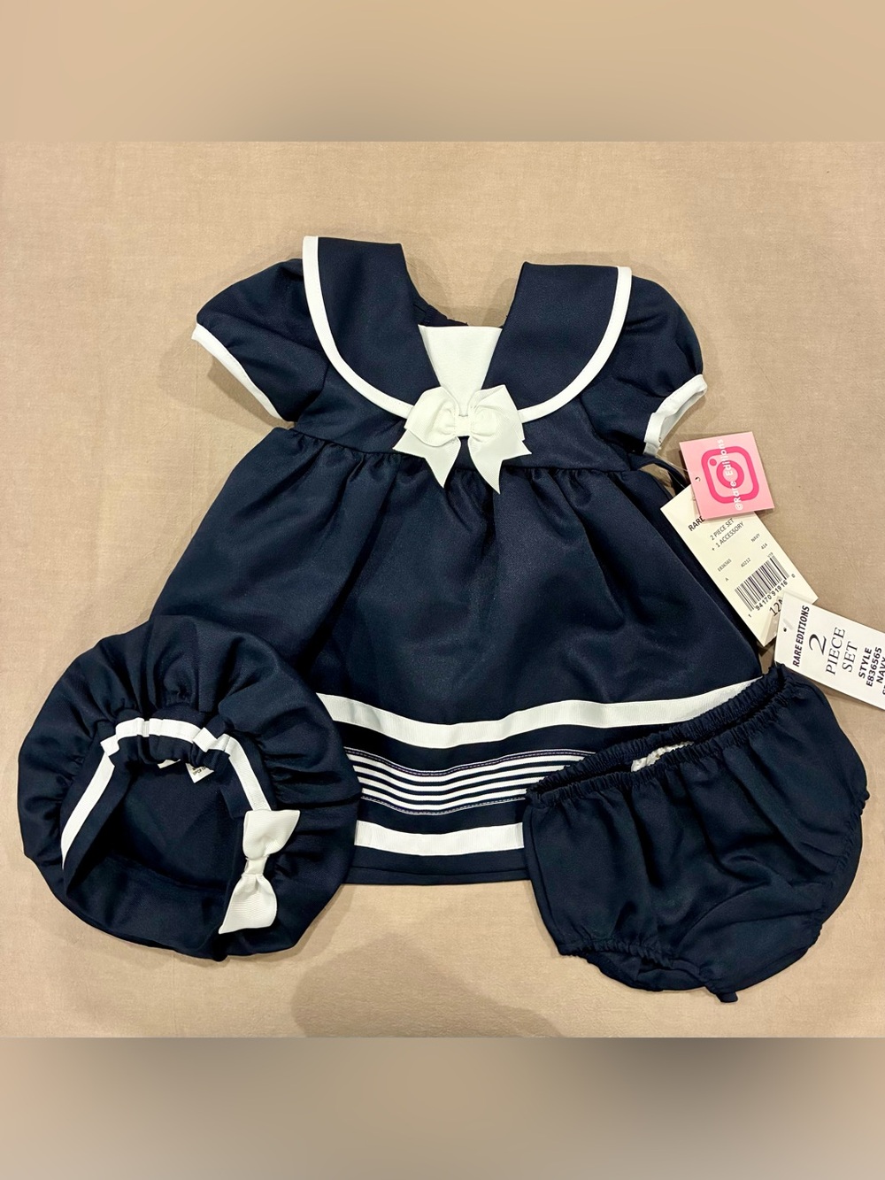 ADORABLE 3-pc Navy and White Dress Set, Size 12 mos.